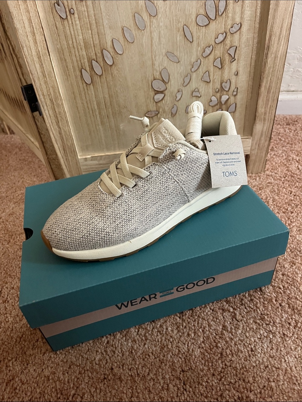 TOMS Beige Knit Lace-Up Sneaker